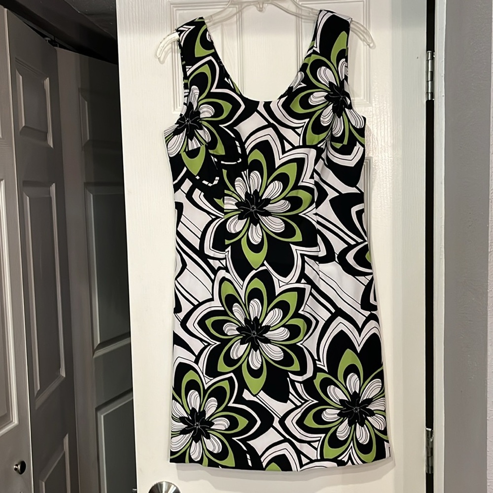 Connected Petite Dress. Green, Black & white make for a stunning look. 10P